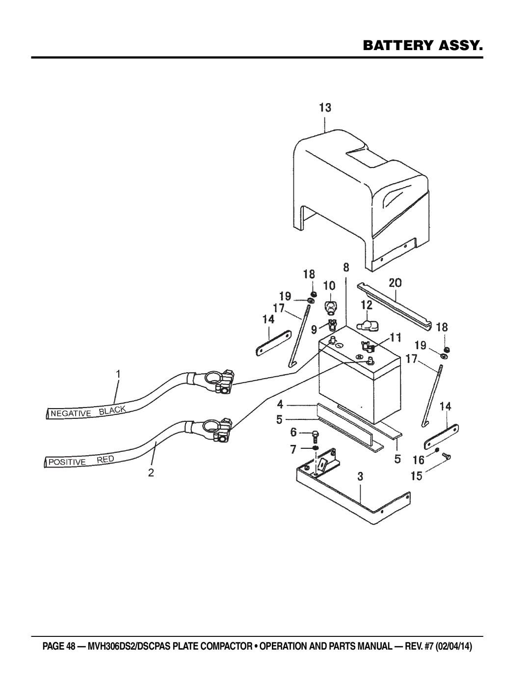 Multi Tech Equipment MVH306DSCPAS, MVH306DS2 manual Battery Assy 