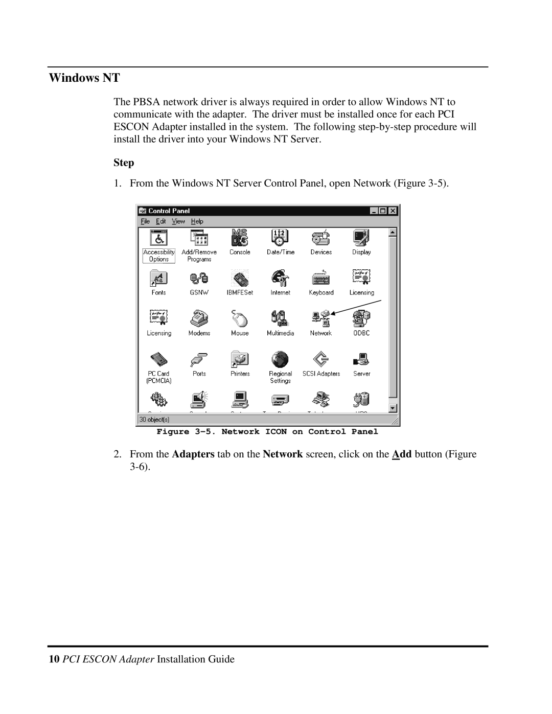 Multi-Tech Systems 40-01459-D0-001 manual Windows NT, Network Icon on Control Panel 