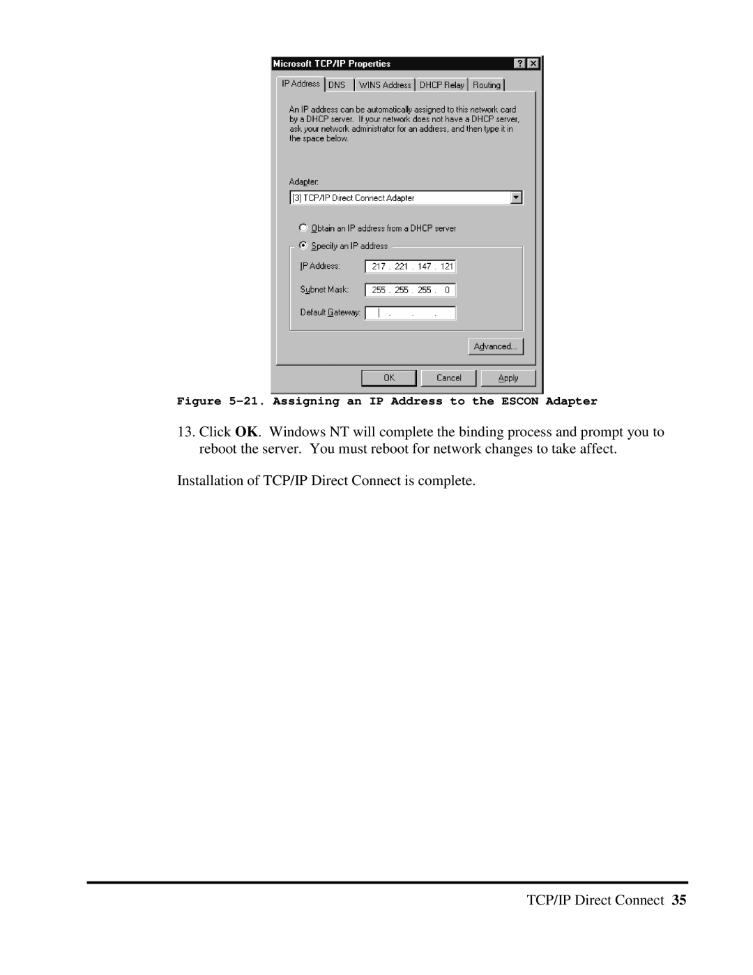 Multi-Tech Systems 40-01459-D0-001 manual Assigning an IP Address to the Escon Adapter 