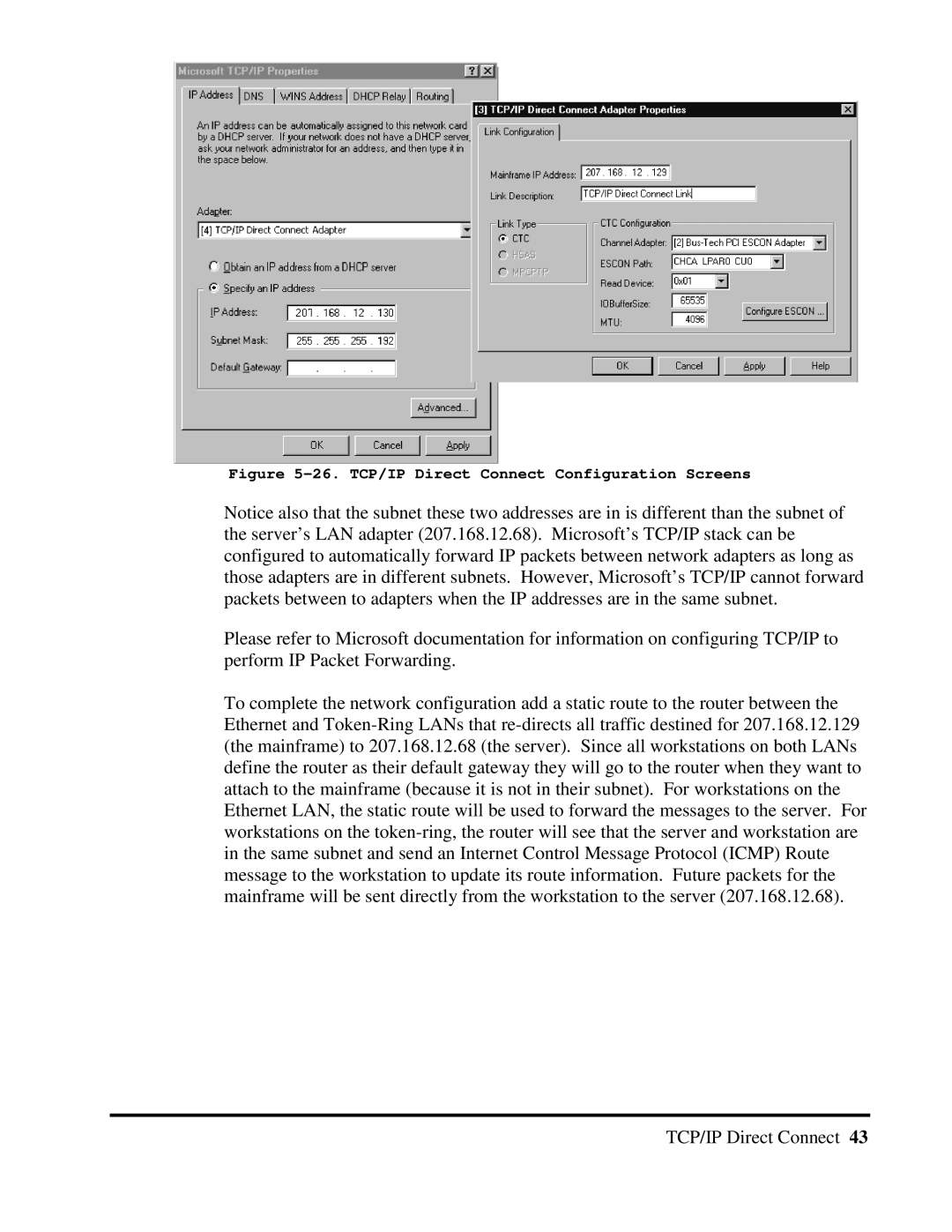 Multi-Tech Systems 40-01459-D0-001 manual TCP/IP Direct Connect Configuration Screens 