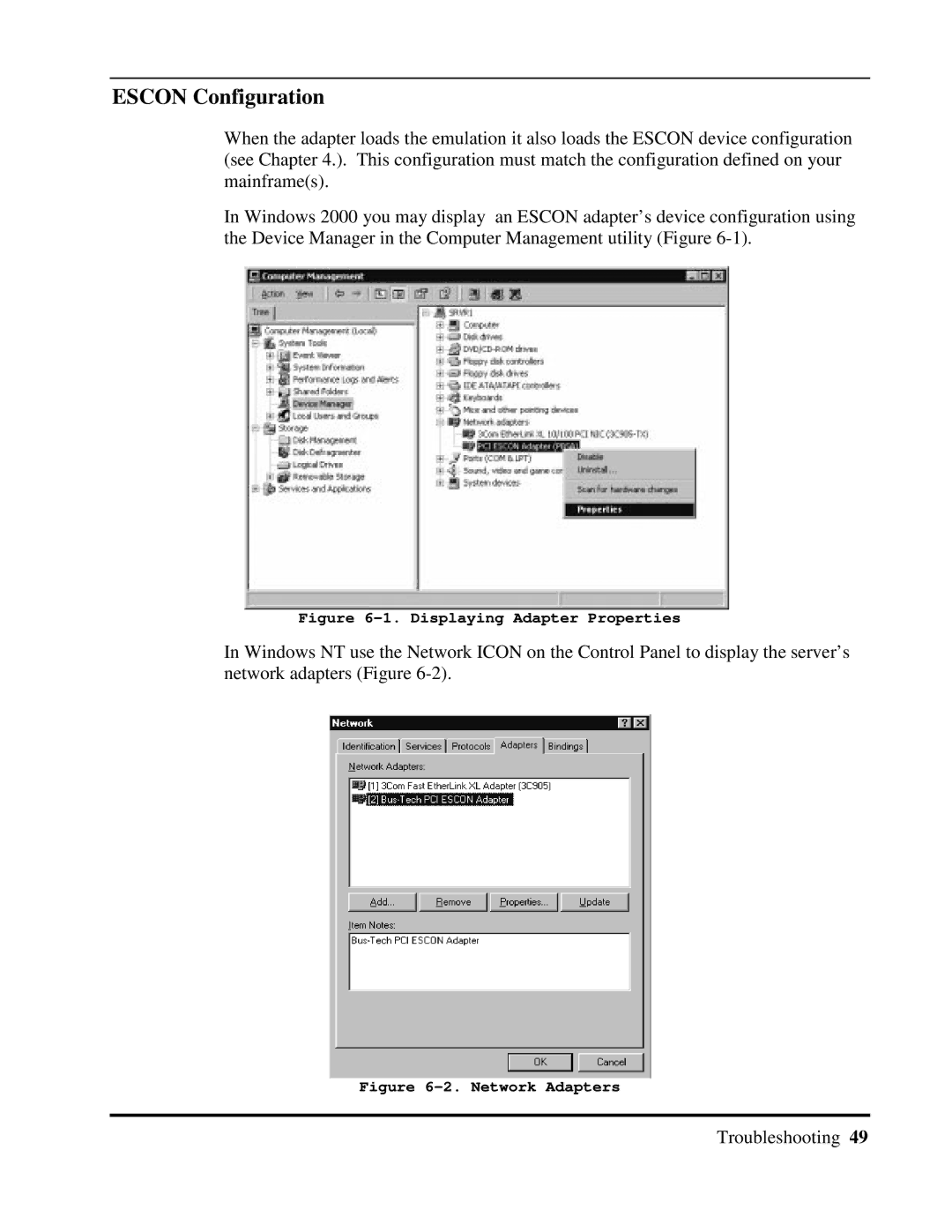 Multi-Tech Systems 40-01459-D0-001 manual Escon Configuration, Displaying Adapter Properties 