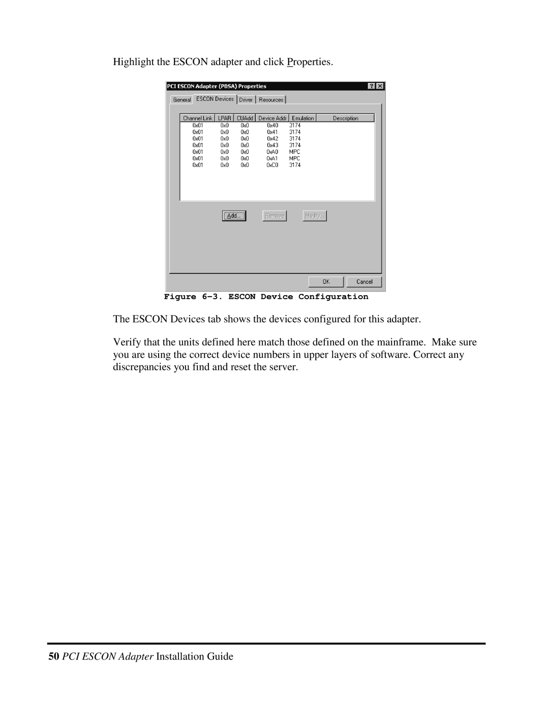 Multi-Tech Systems 40-01459-D0-001 manual Highlight the Escon adapter and click Properties 