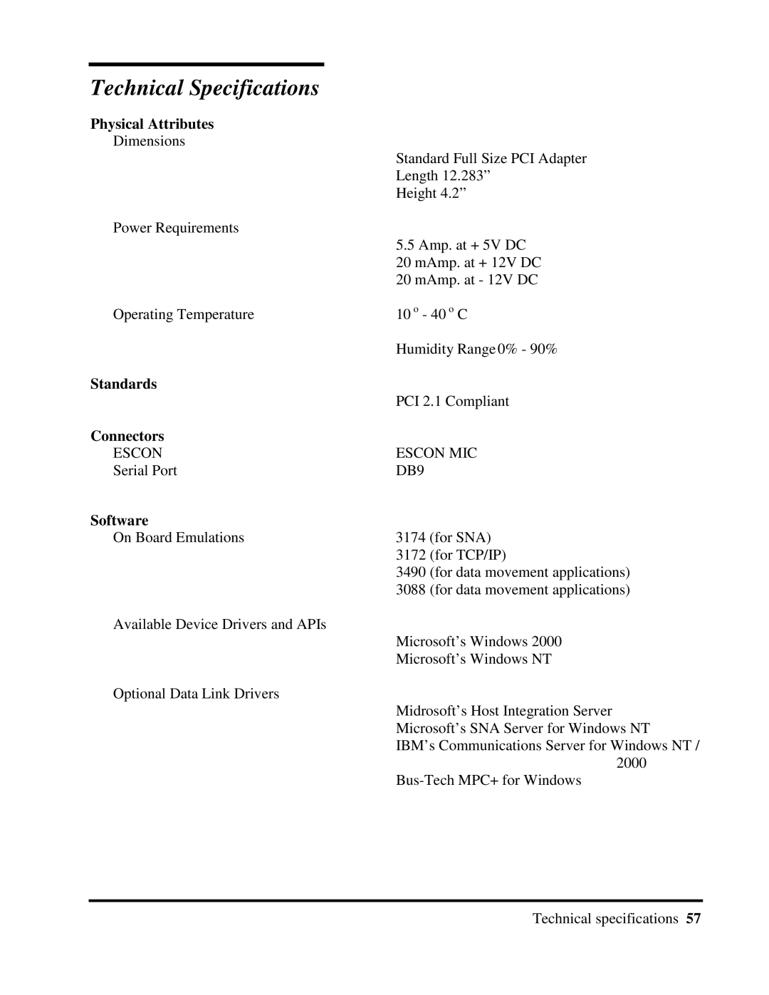 Multi-Tech Systems 40-01459-D0-001 manual Physical Attributes, Standards, Connectors, Software 