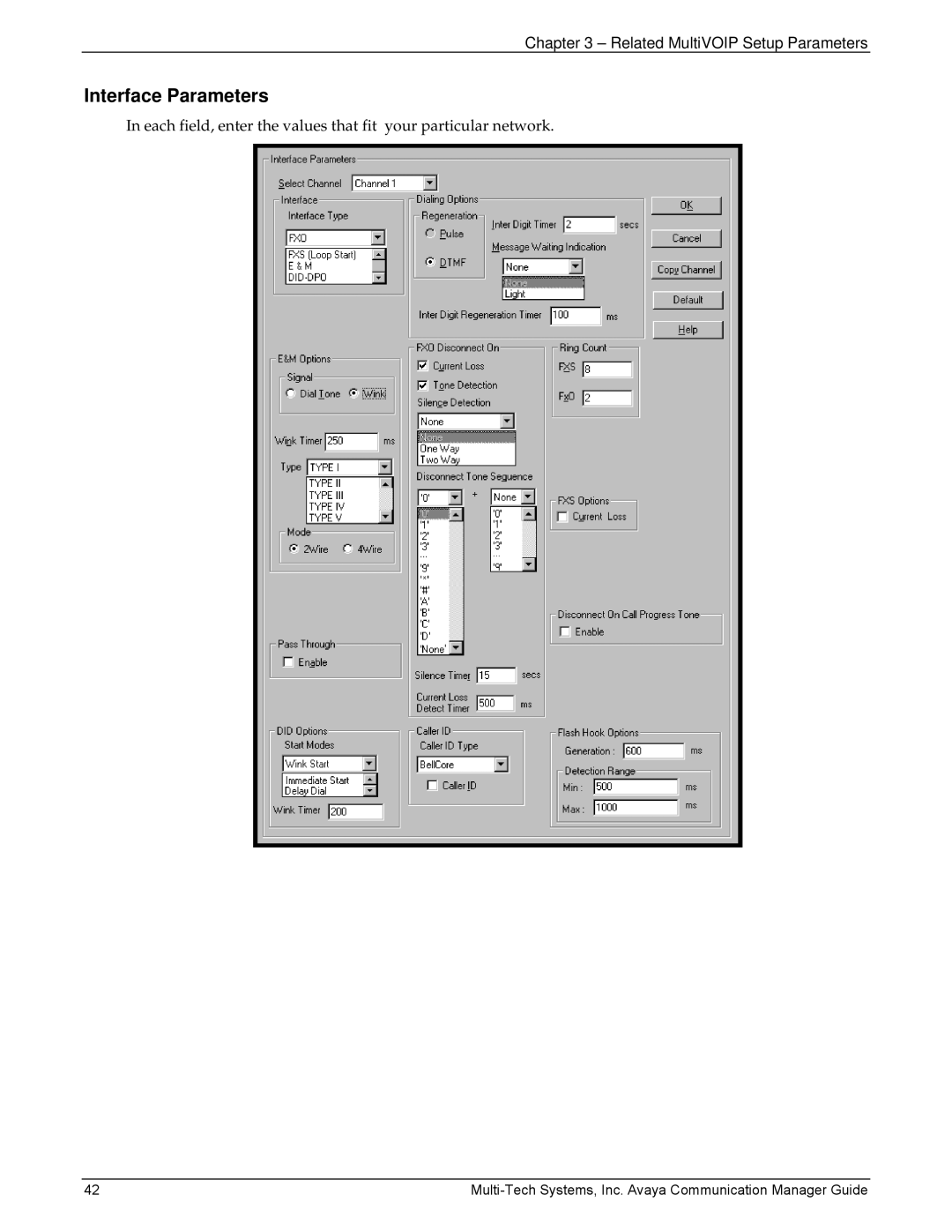 Multi-Tech Systems 410, MVP103 manual Interface Parameters, Related MultiVOIP Setup Parameters 