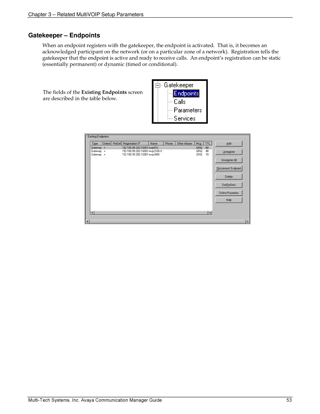 Multi-Tech Systems MVP103, 410 manual Gatekeeper Endpoints 