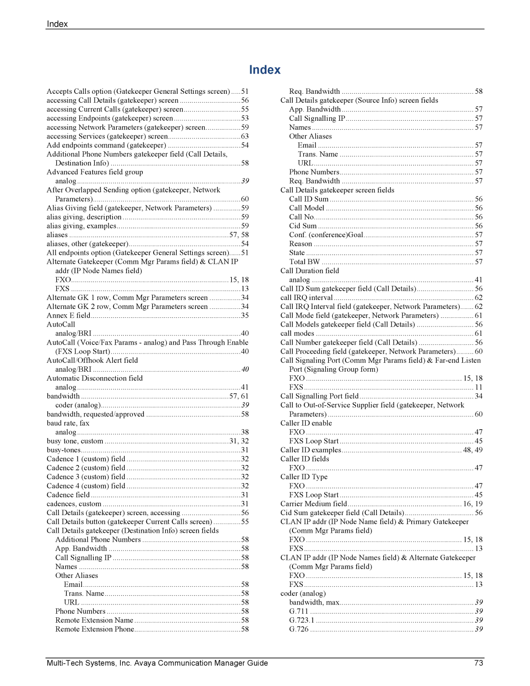 Multi-Tech Systems MVP103, 410 manual Index 