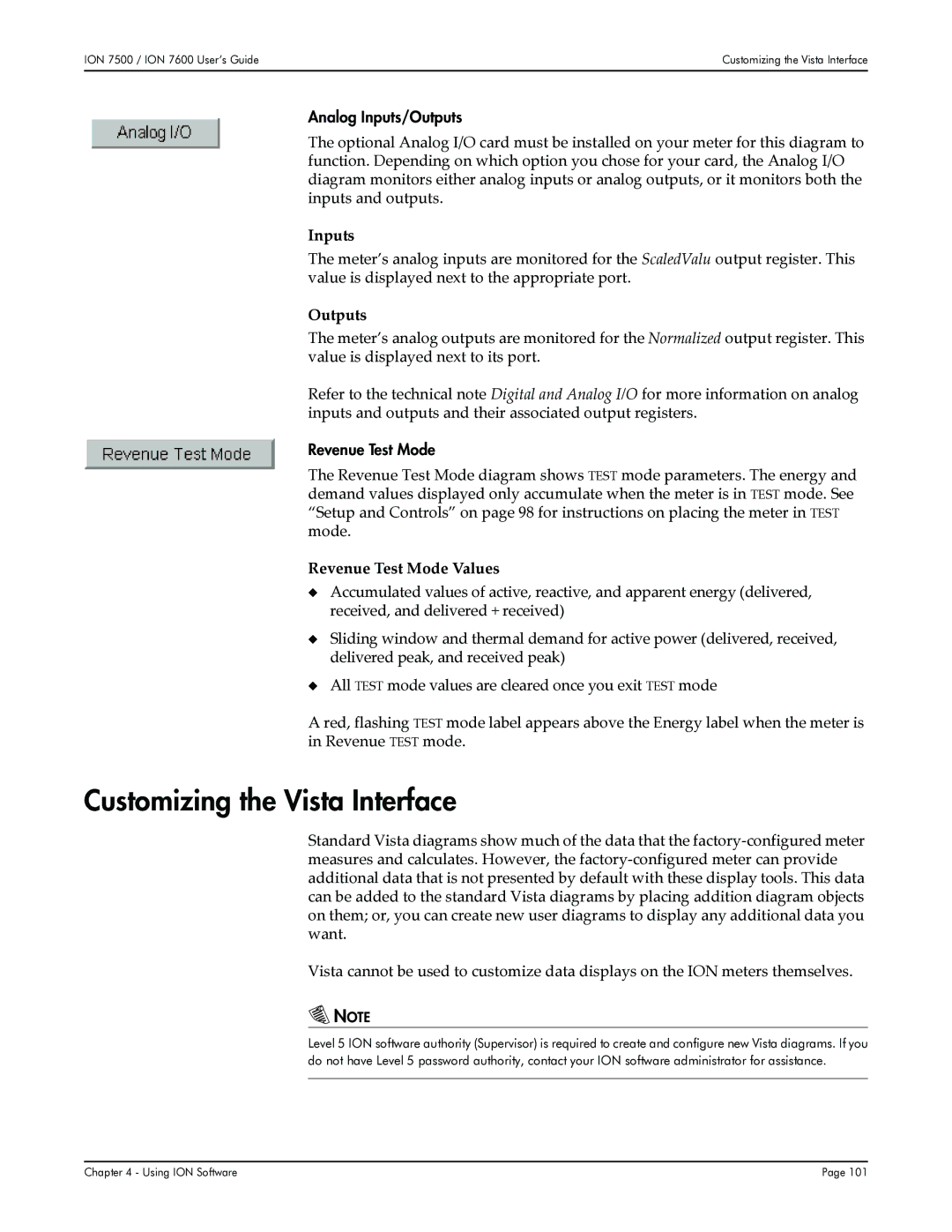 Multi-Tech Systems 7500, 7600 manual Customizing the Vista Interface, Analog Inputs/Outputs, Revenue Test Mode 