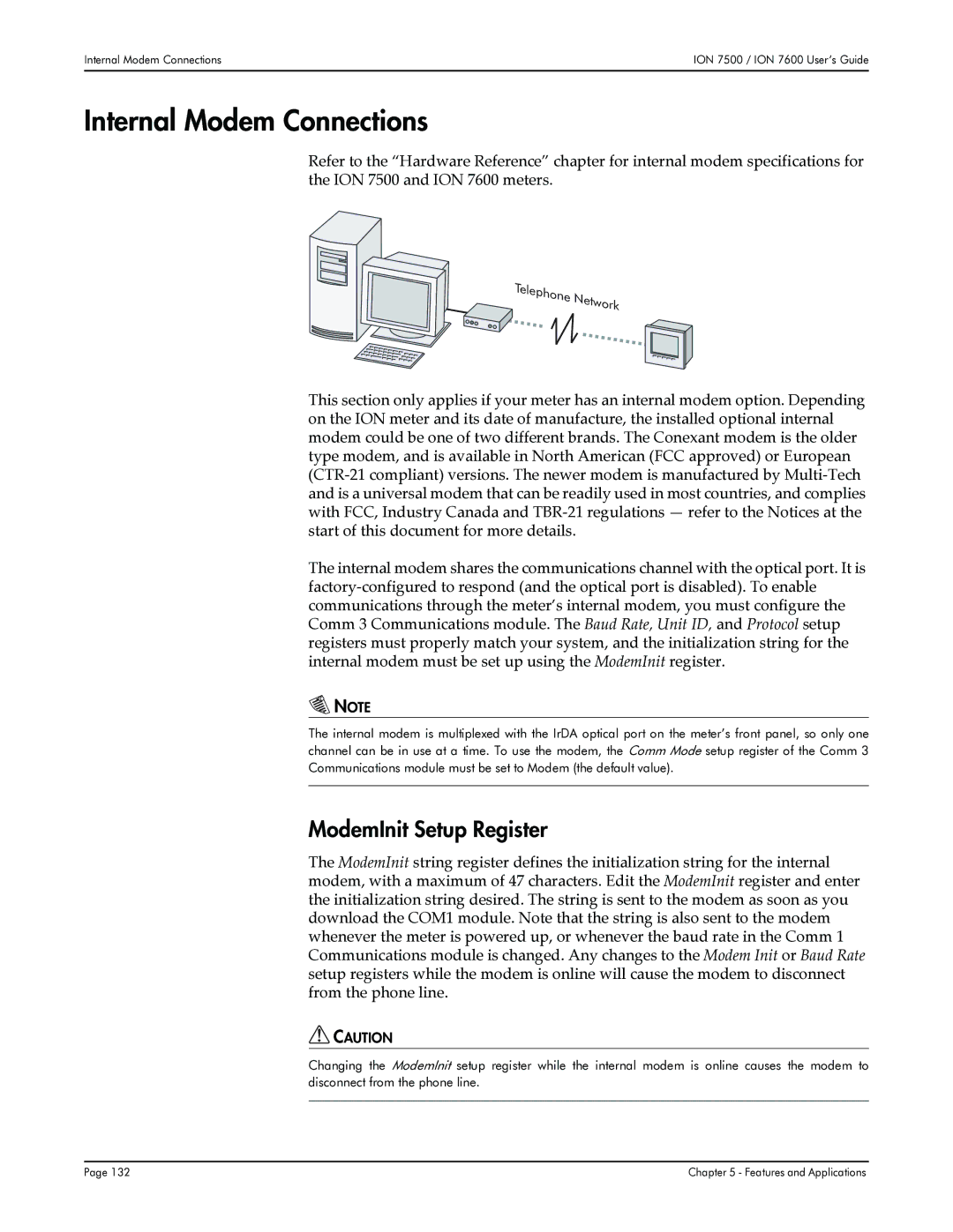 Multi-Tech Systems 7600, 7500 manual Internal Modem Connections, ModemInit Setup Register 