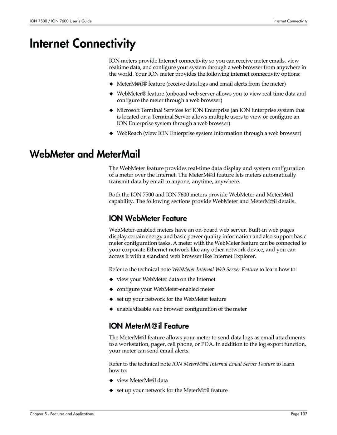 Multi-Tech Systems 7500, 7600 Internet Connectivity, WebMeter and MeterMail, ION WebMeter Feature, ION MeterM@il Feature 