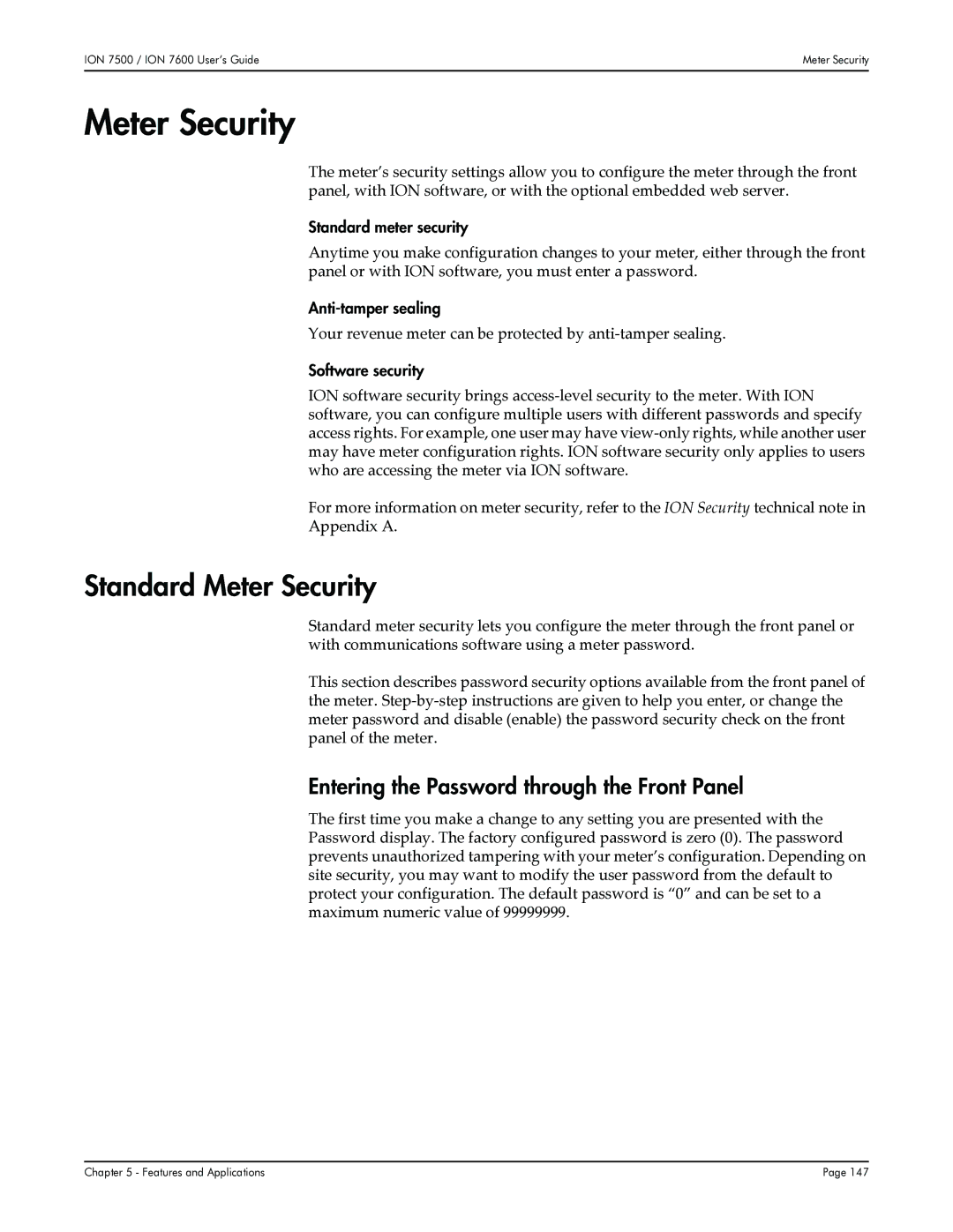 Multi-Tech Systems 7500, 7600 manual Standard Meter Security, Entering the Password through the Front Panel 