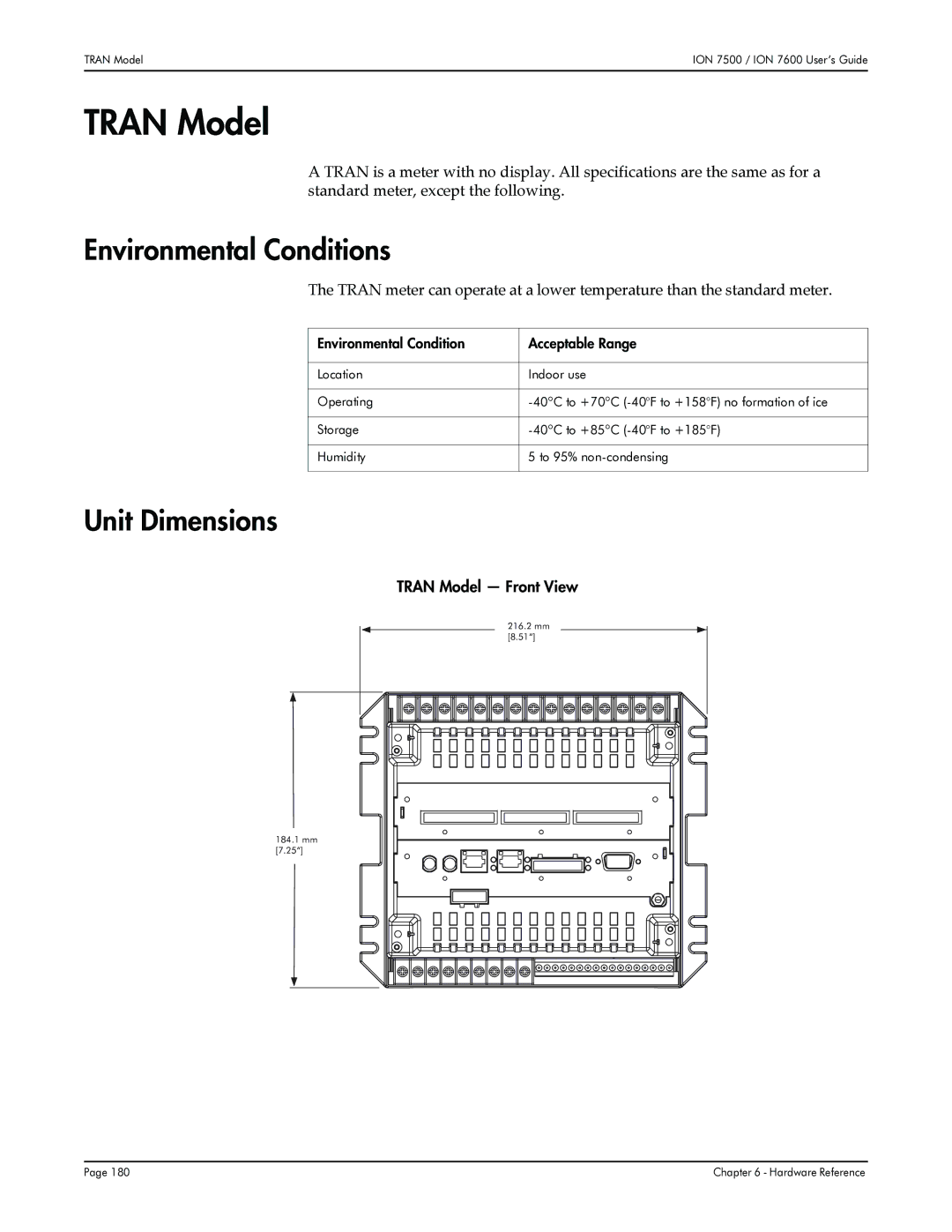 Multi-Tech Systems 7600, 7500 manual Environmental Conditions, Tran Model Front View 