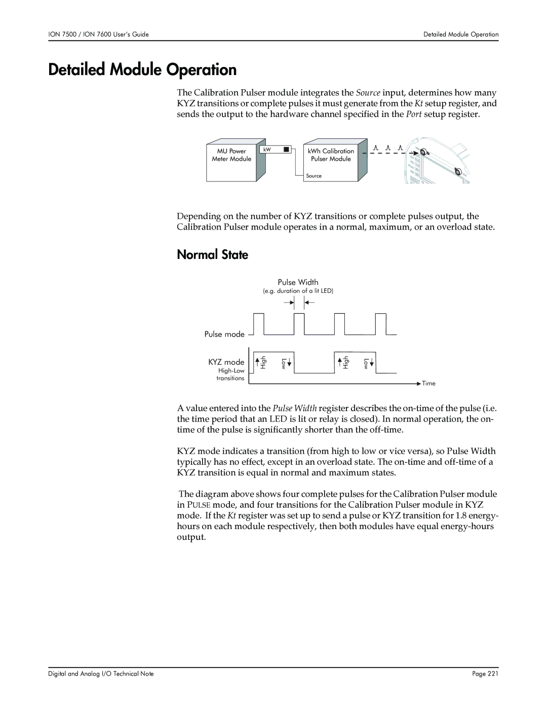 Multi-Tech Systems 7500, 7600 manual Detailed Module Operation, Normal State, Pulse Width, Pulse mode KYZ mode 