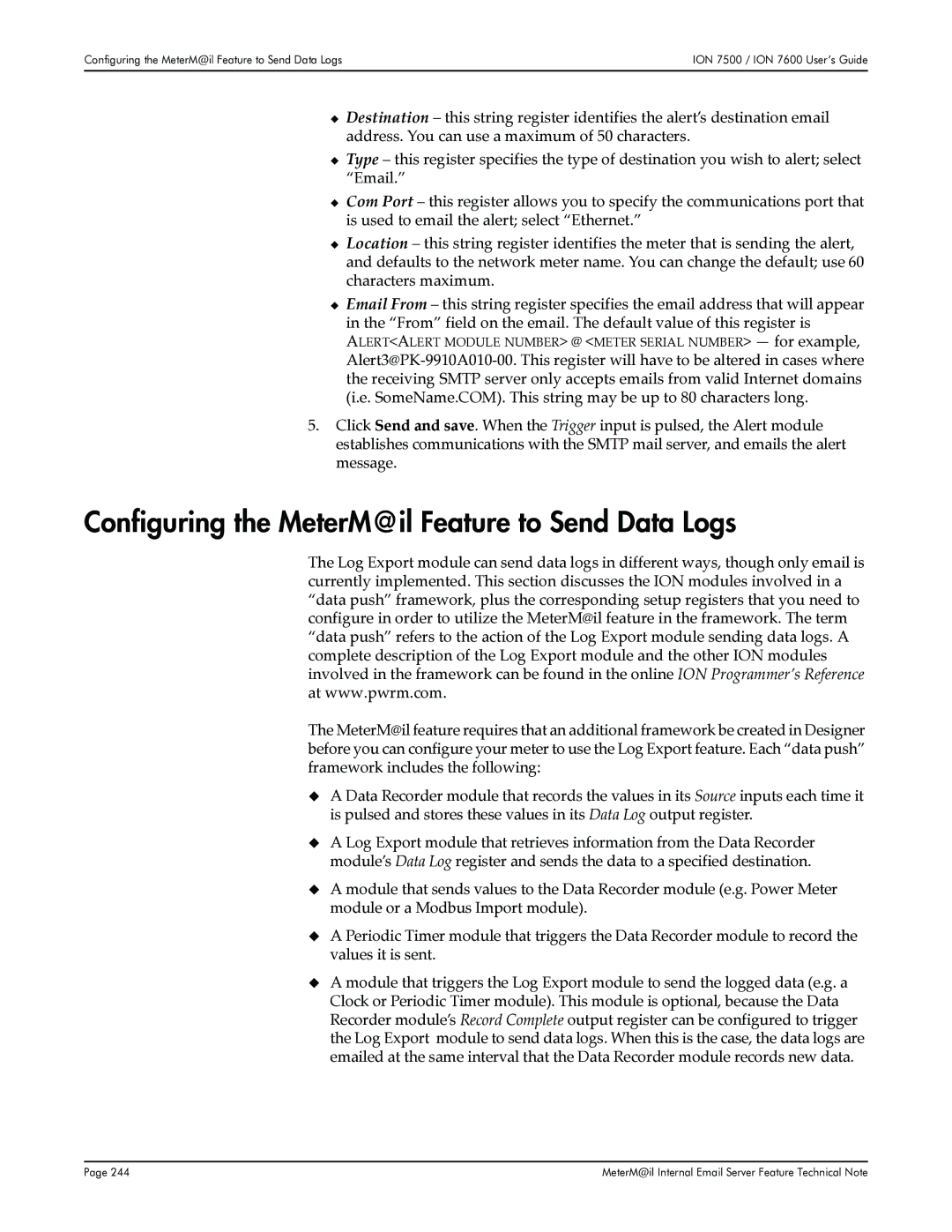 Multi-Tech Systems 7600, 7500 manual Configuring the MeterM@il Feature to Send Data Logs 