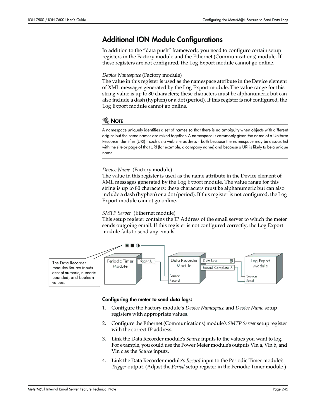 Multi-Tech Systems 7500, 7600 manual Additional ION Module Configurations, Configuring the meter to send data logs 