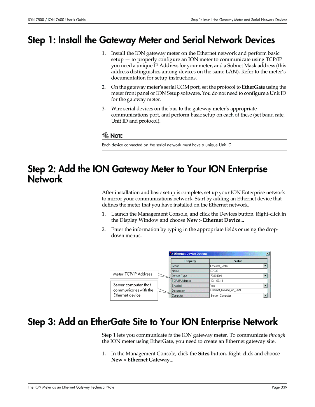 Multi-Tech Systems 7500, 7600 manual Install the Gateway Meter and Serial Network Devices, New Ethernet Gateway 