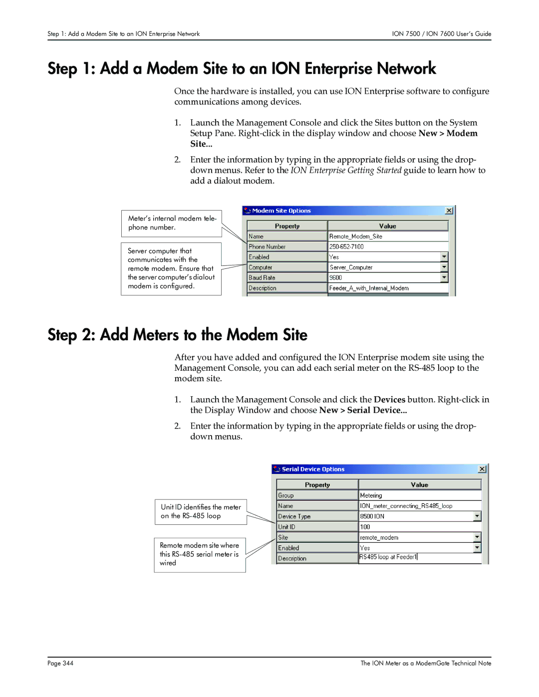 Multi-Tech Systems 7600, 7500 manual Add a Modem Site to an ION Enterprise Network, Add Meters to the Modem Site 