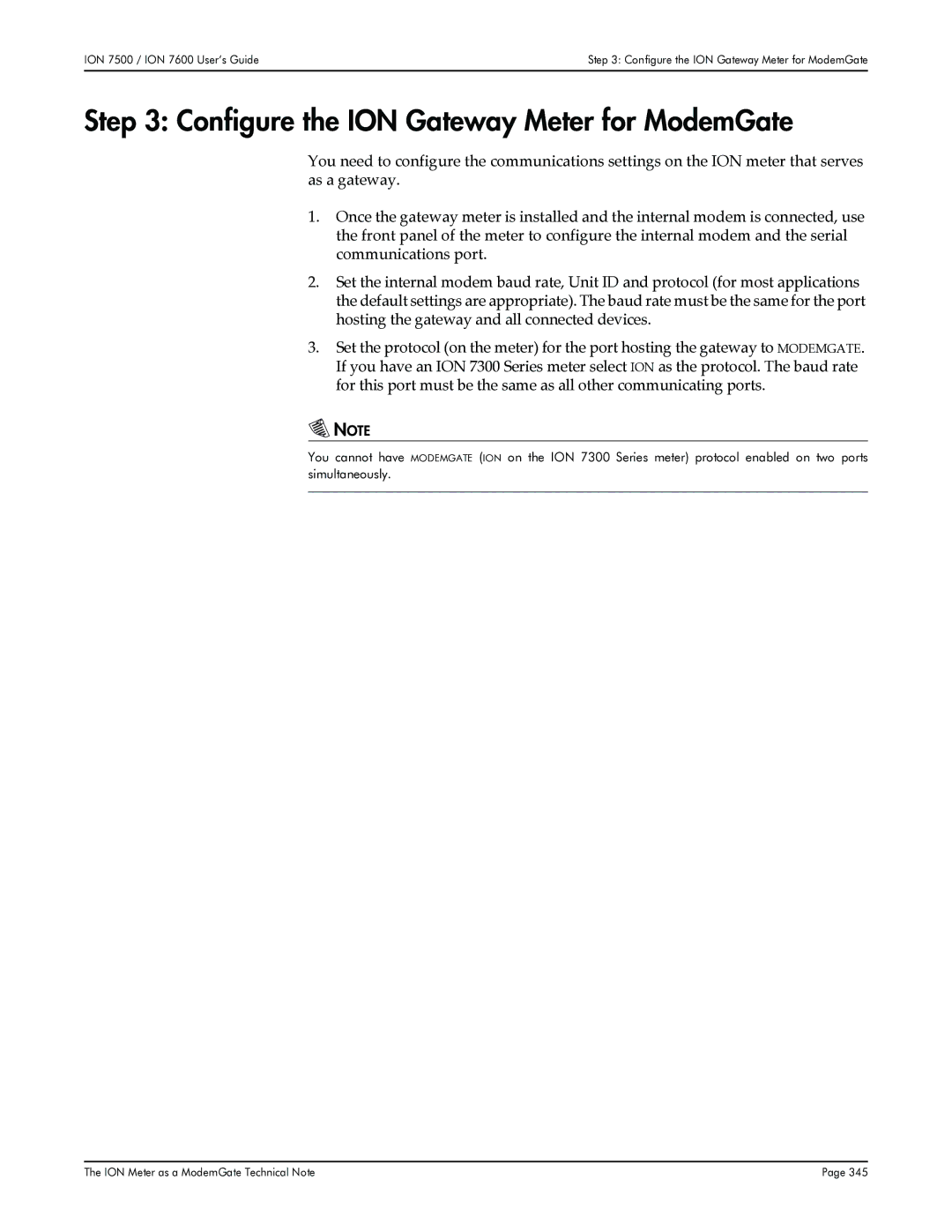 Multi-Tech Systems 7500, 7600 manual Configure the ION Gateway Meter for ModemGate 