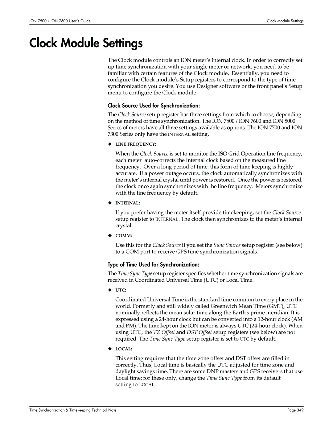 Multi-Tech Systems 7500, 7600 manual Clock Module Settings, Clock Source Used for Synchronization 