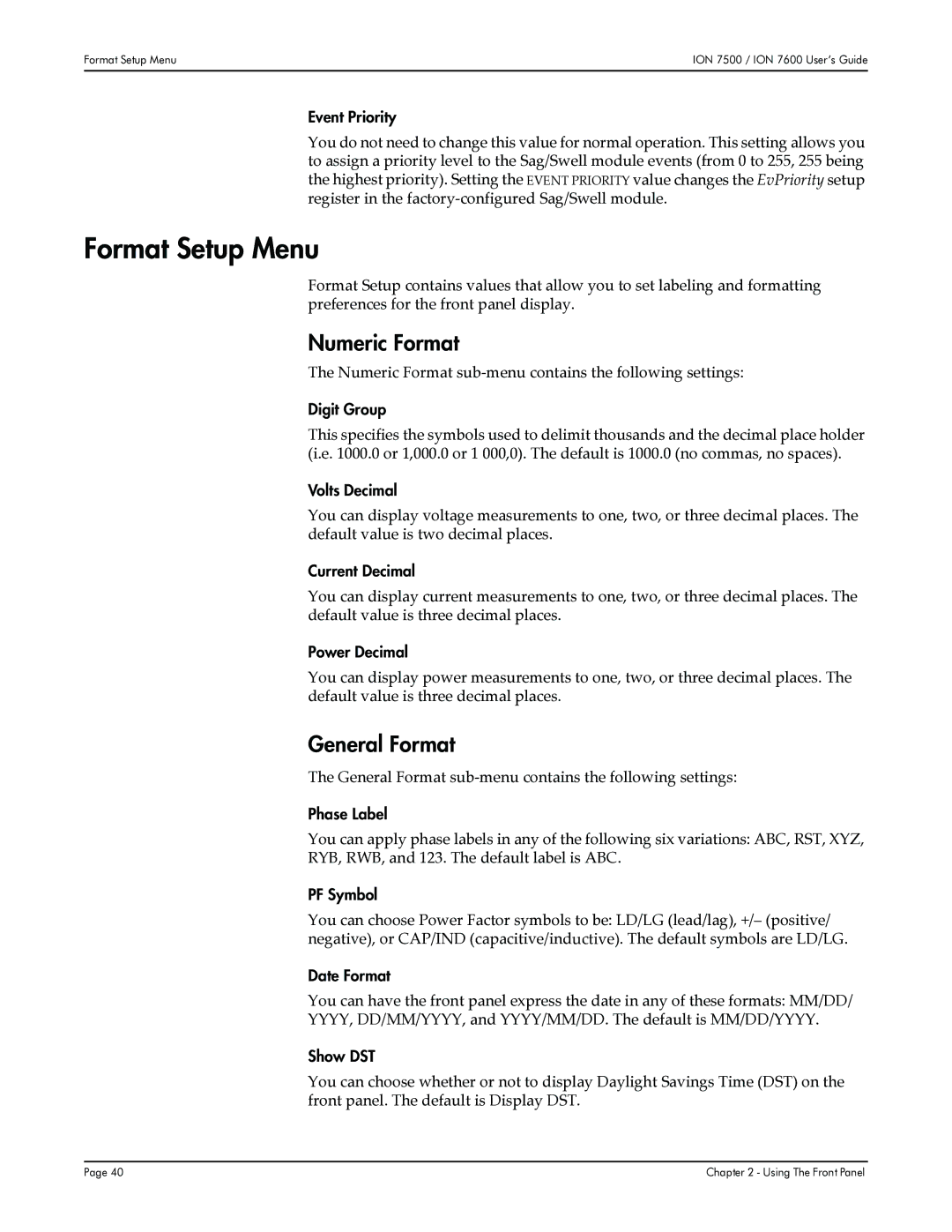 Multi-Tech Systems 7600, 7500 manual Format Setup Menu, Numeric Format, General Format 