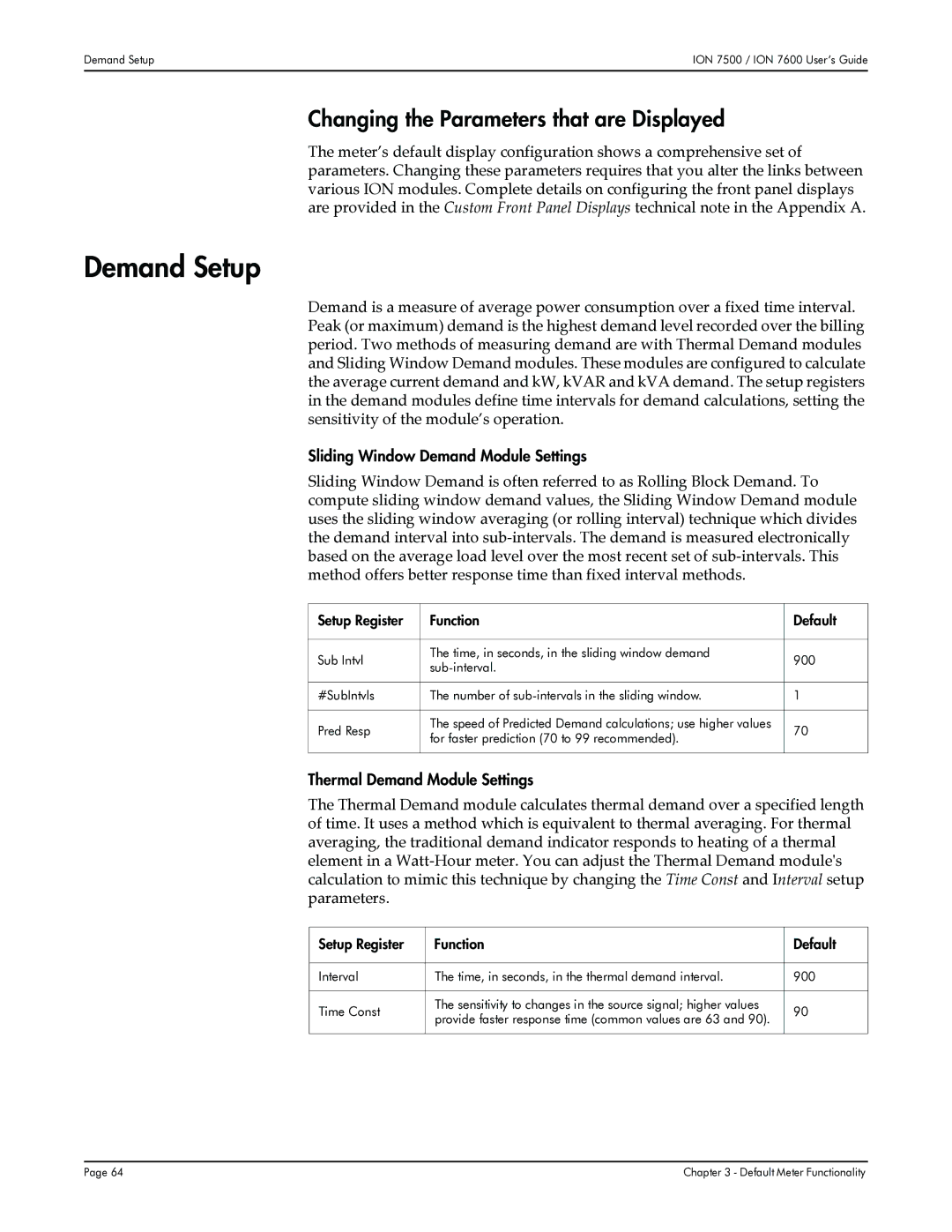 Multi-Tech Systems 7600 Demand Setup, Changing the Parameters that are Displayed, Sliding Window Demand Module Settings 