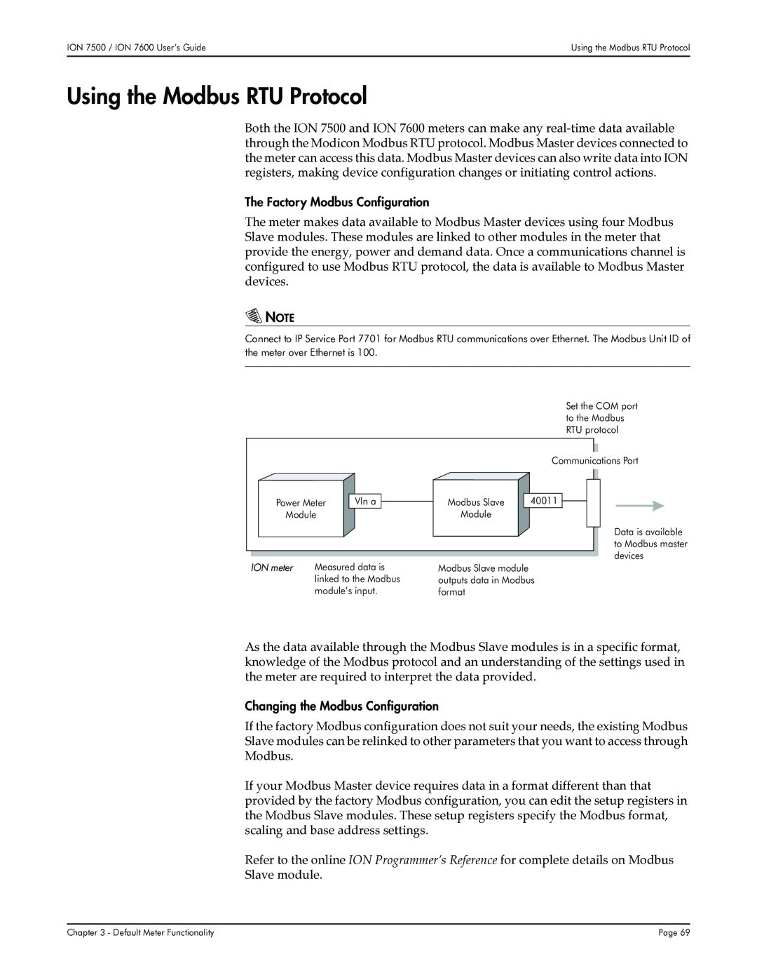 Multi-Tech Systems 7500 Using the Modbus RTU Protocol, Factory Modbus Configuration, Changing the Modbus Configuration 