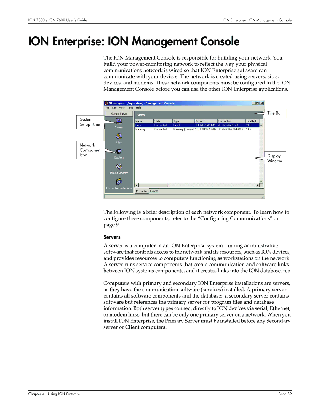 Multi-Tech Systems 7500, 7600 manual ION Enterprise ION Management Console, Servers 