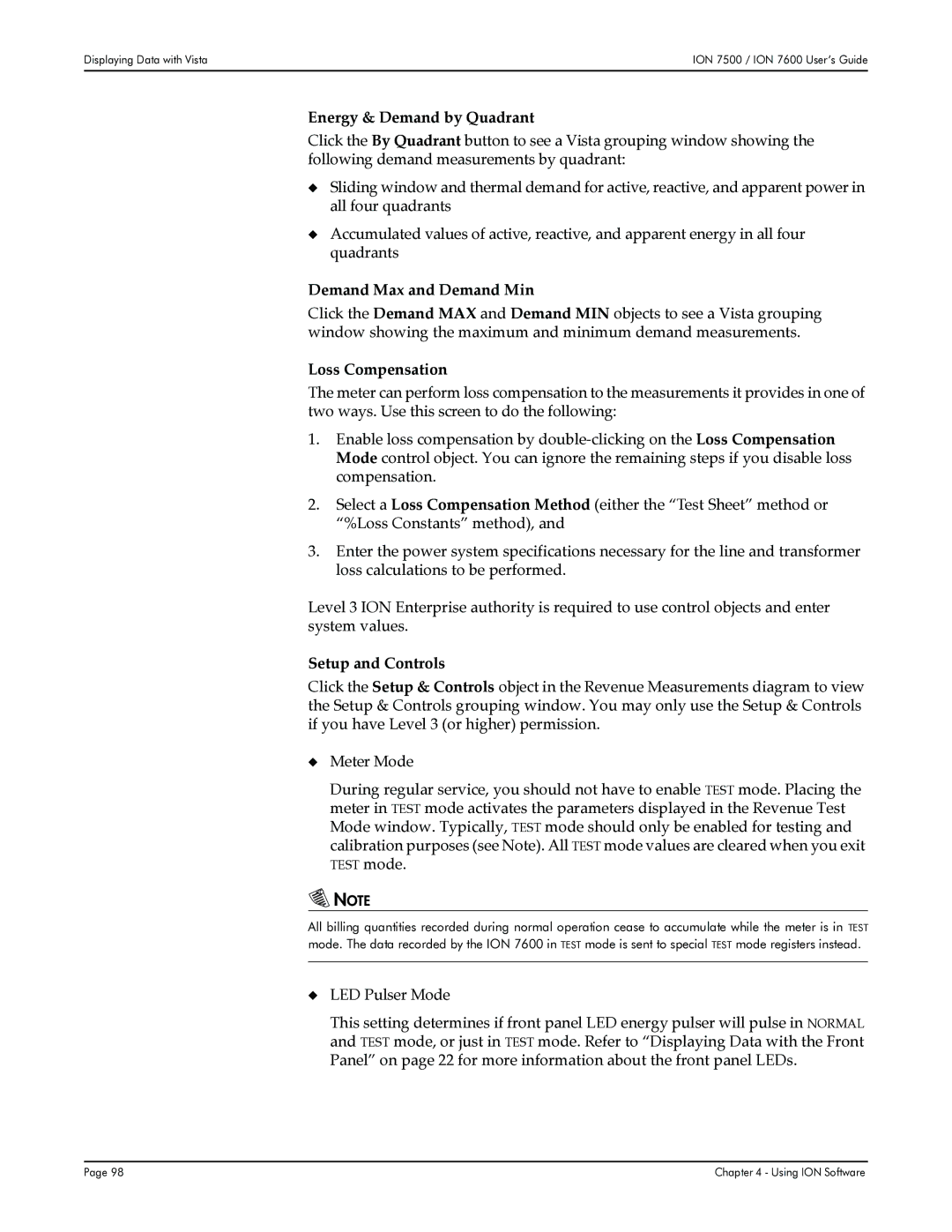 Multi-Tech Systems 7600 Energy & Demand by Quadrant, Demand Max and Demand Min, Loss Compensation, Setup and Controls 