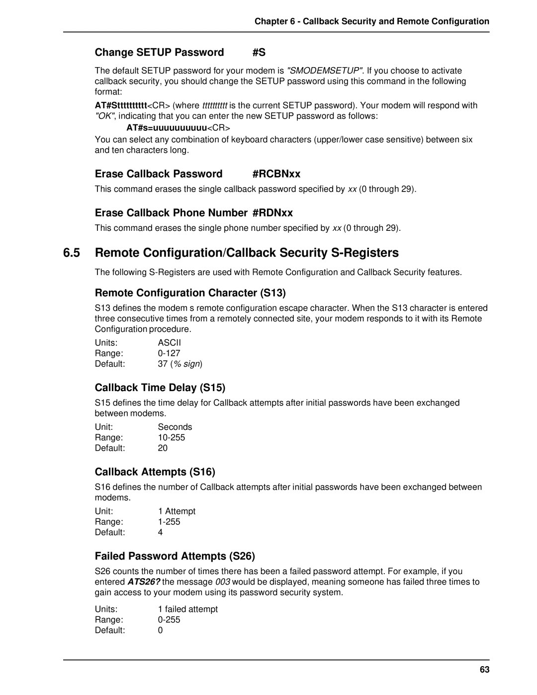 Multi-Tech Systems BA-Series manual Remote Configuration/Callback Security S-Registers 