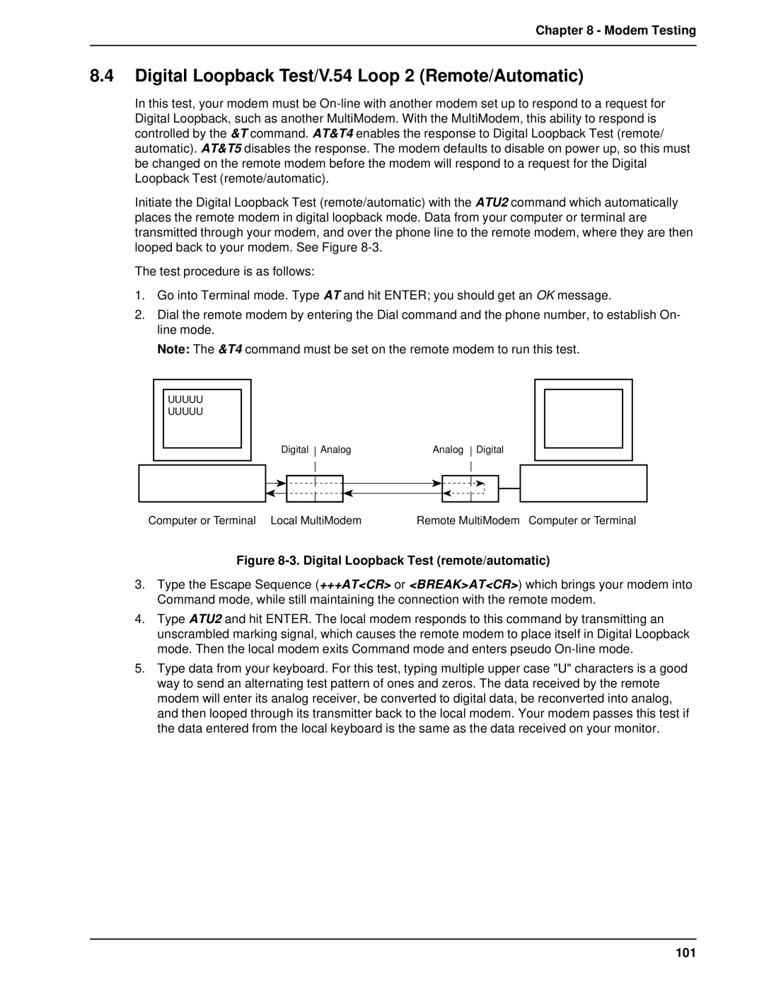 Multi-Tech Systems BL-Series manual Digital Loopback Test/V.54 Loop 2 Remote/Automatic, 101 