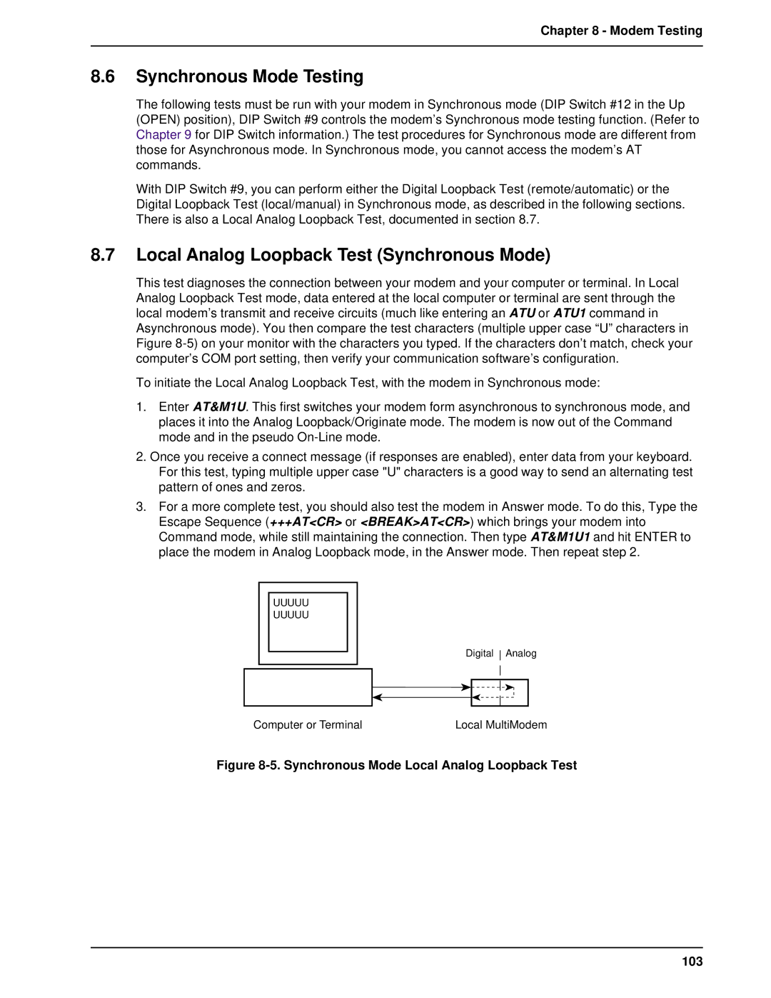 Multi-Tech Systems BL-Series manual Synchronous Mode Testing, Local Analog Loopback Test Synchronous Mode 