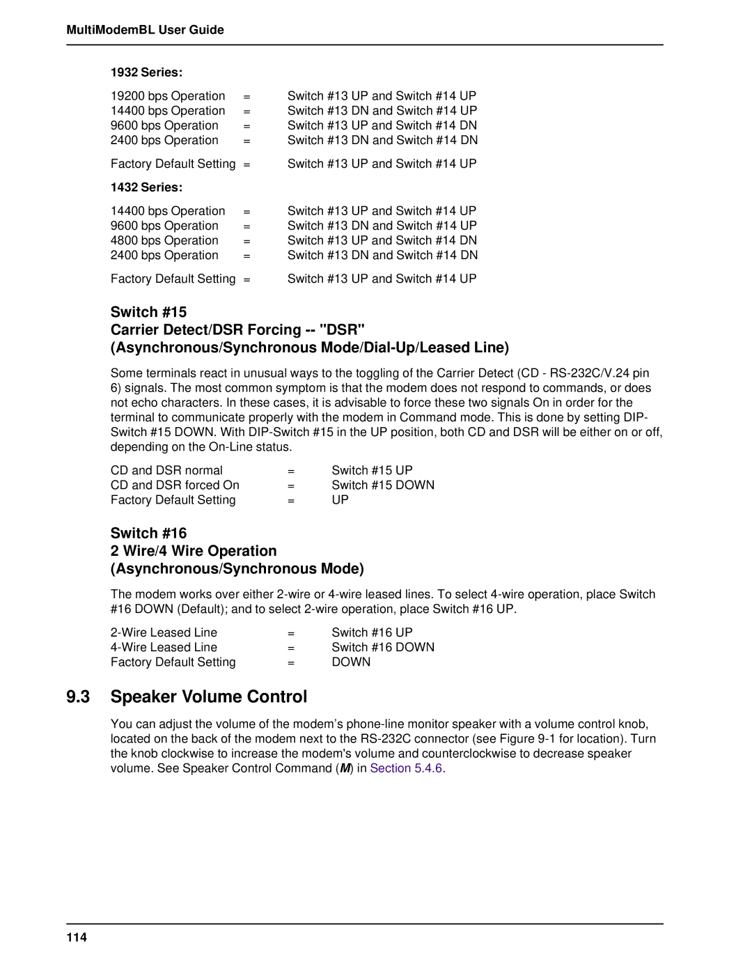 Multi-Tech Systems BL-Series manual Speaker Volume Control, MultiModemBL User Guide Series, 114 