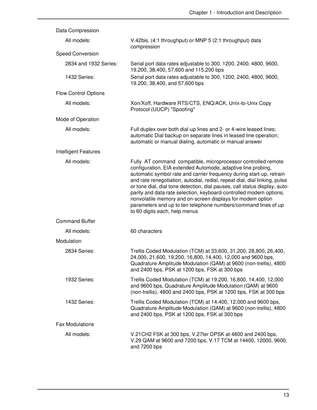 Multi-Tech Systems BL-Series manual Introduction and Description, Data Compression, Speed Conversion, Flow Control Options 