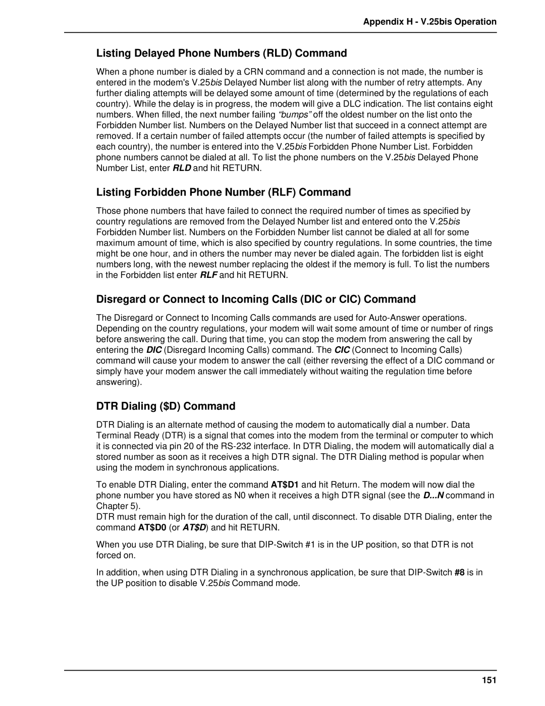 Multi-Tech Systems BL-Series Listing Delayed Phone Numbers RLD Command, Listing Forbidden Phone Number RLF Command, 151 