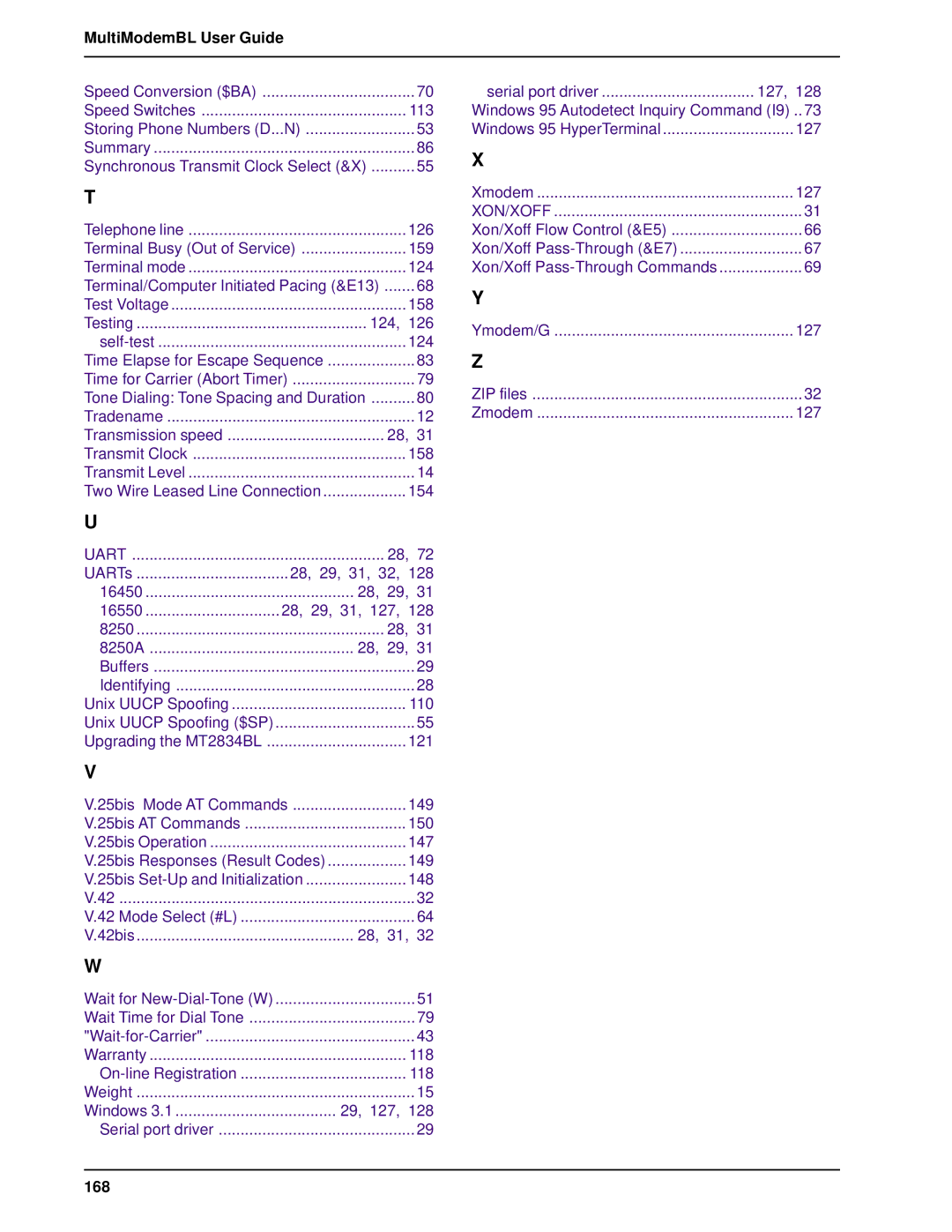 Multi-Tech Systems BL-Series manual 168, Xon/Xoff 