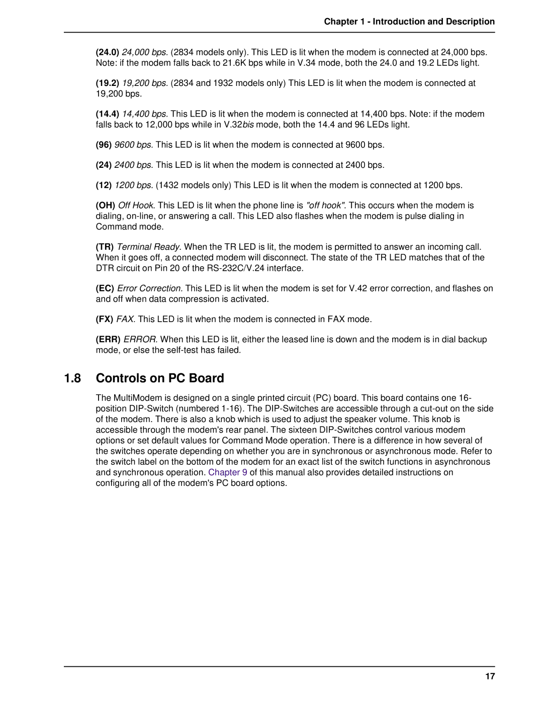 Multi-Tech Systems BL-Series manual Controls on PC Board, Introduction and Description 