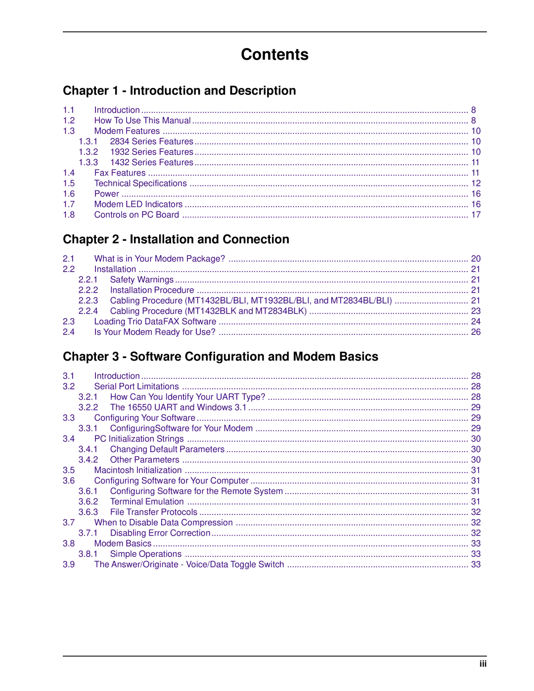 Multi-Tech Systems BL-Series manual Contents 