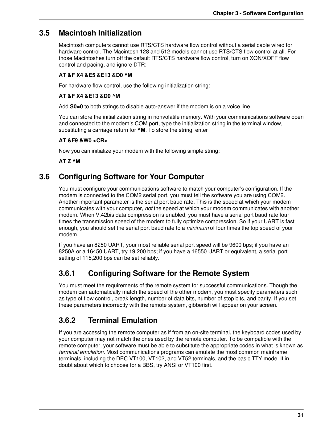 Multi-Tech Systems BL-Series manual Macintosh Initialization, Configuring Software for Your Computer, Terminal Emulation 