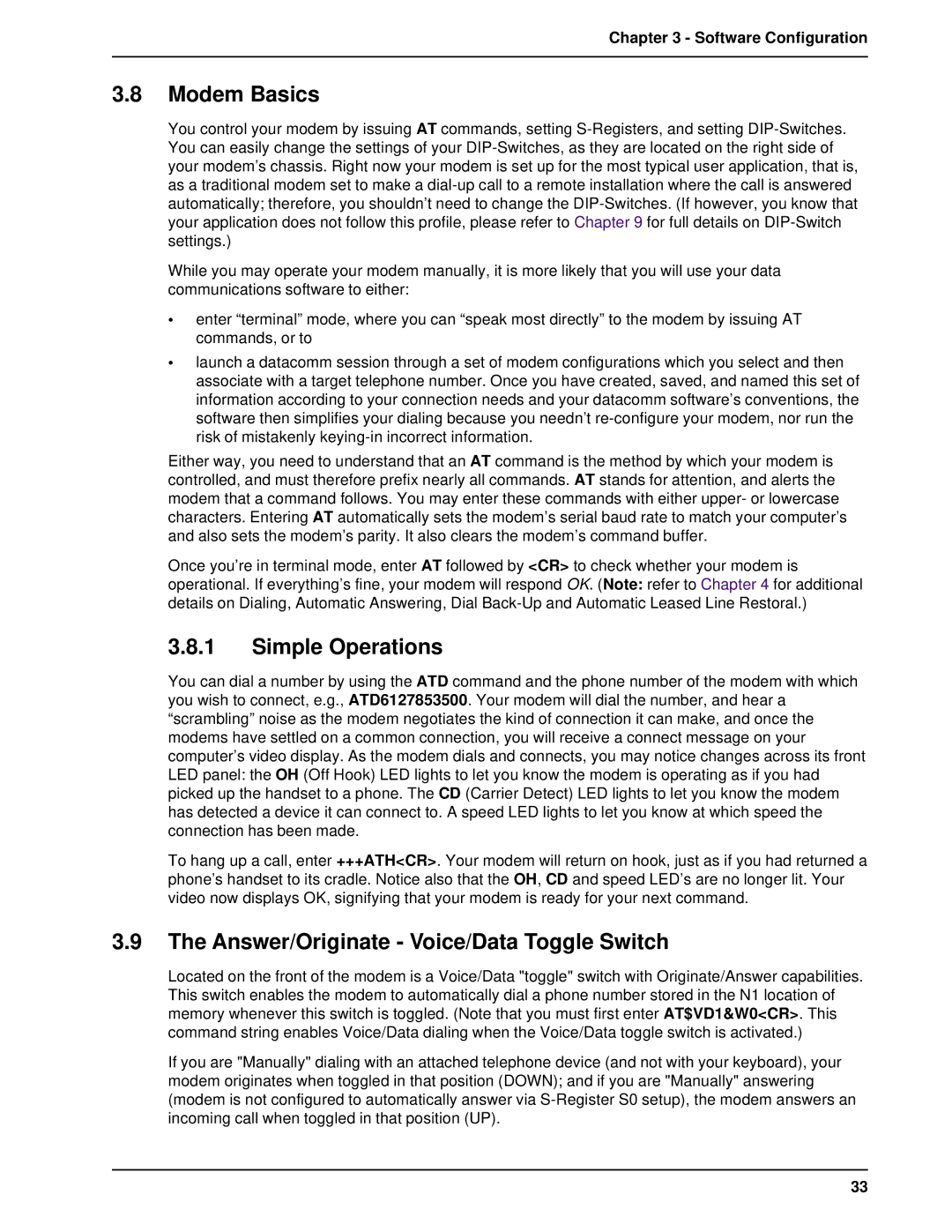 Multi-Tech Systems BL-Series manual Modem Basics, Simple Operations, Answer/Originate Voice/Data Toggle Switch 