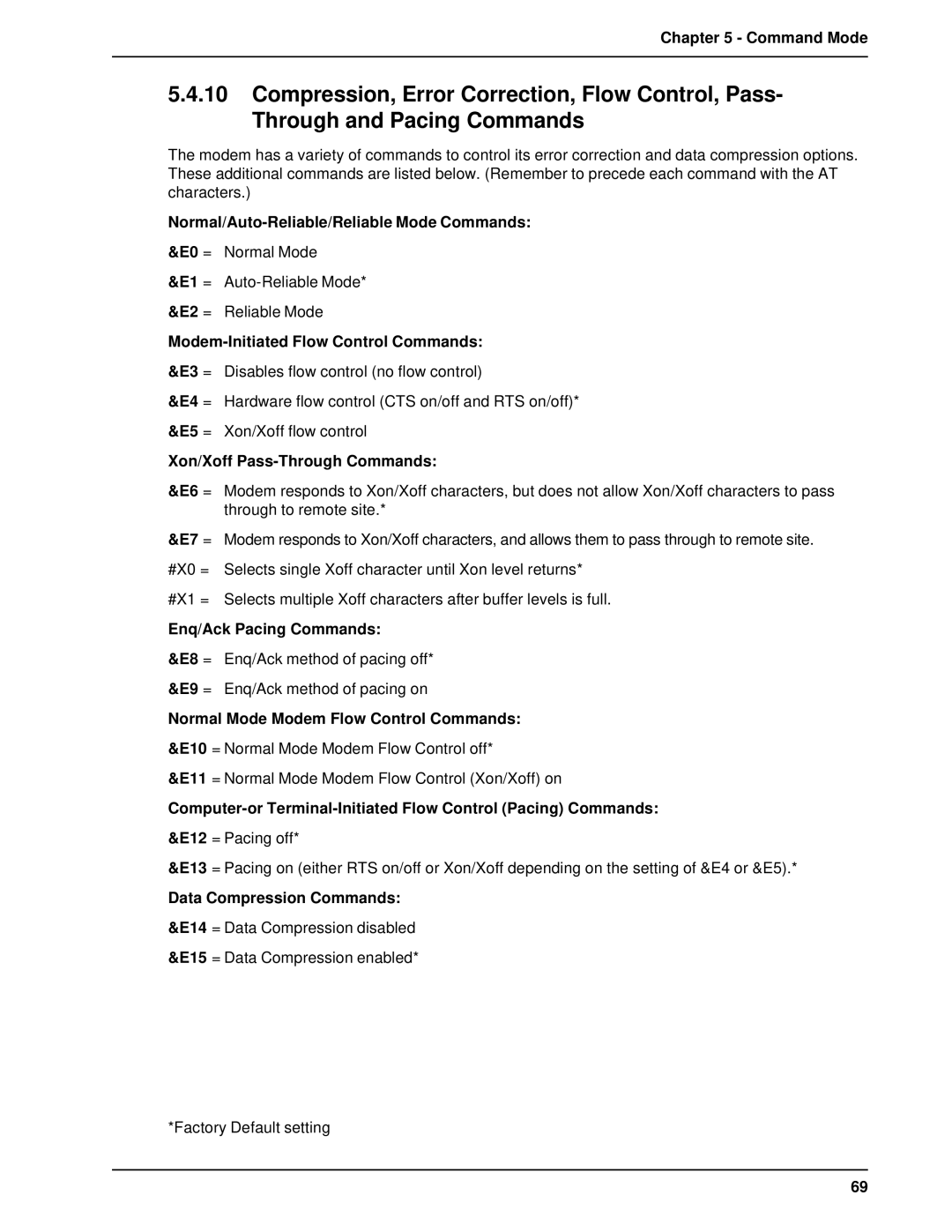 Multi-Tech Systems BL-Series manual Normal/Auto-Reliable/Reliable Mode Commands, Xon/Xoff Pass-Through Commands 