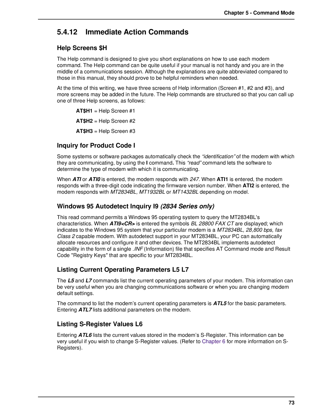 Multi-Tech Systems BL-Series manual Immediate Action Commands 