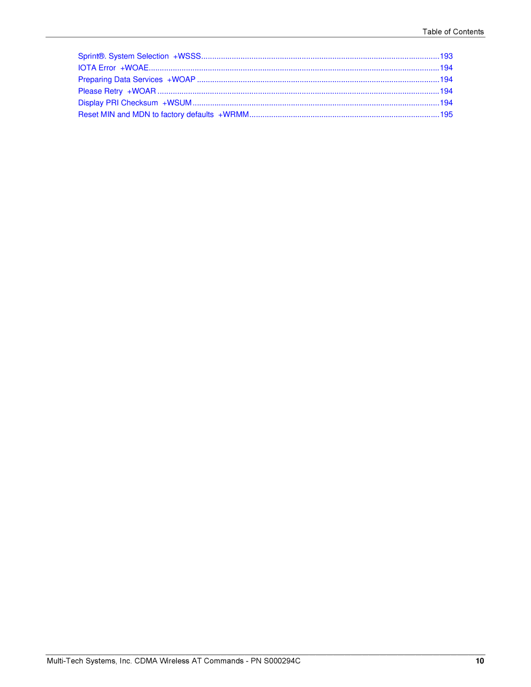 Multi-Tech Systems CDMA Wireless Modem manual Table of Contents 