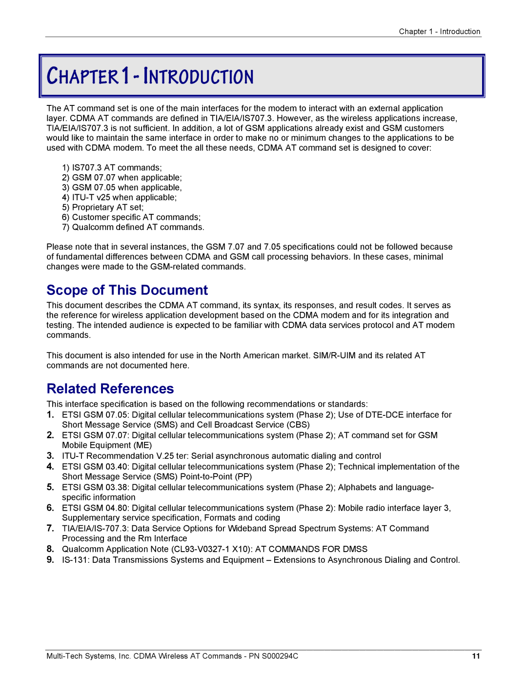 Multi-Tech Systems CDMA Wireless Modem manual Scope of This Document, Related References 