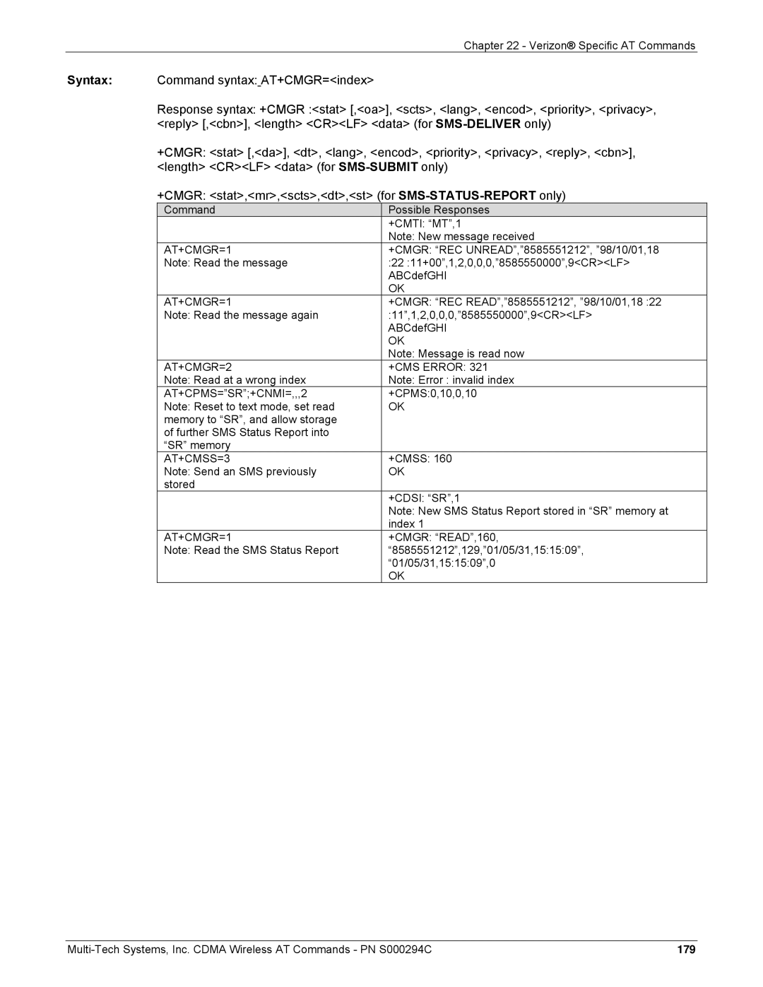 Multi-Tech Systems CDMA Wireless Modem manual 179 