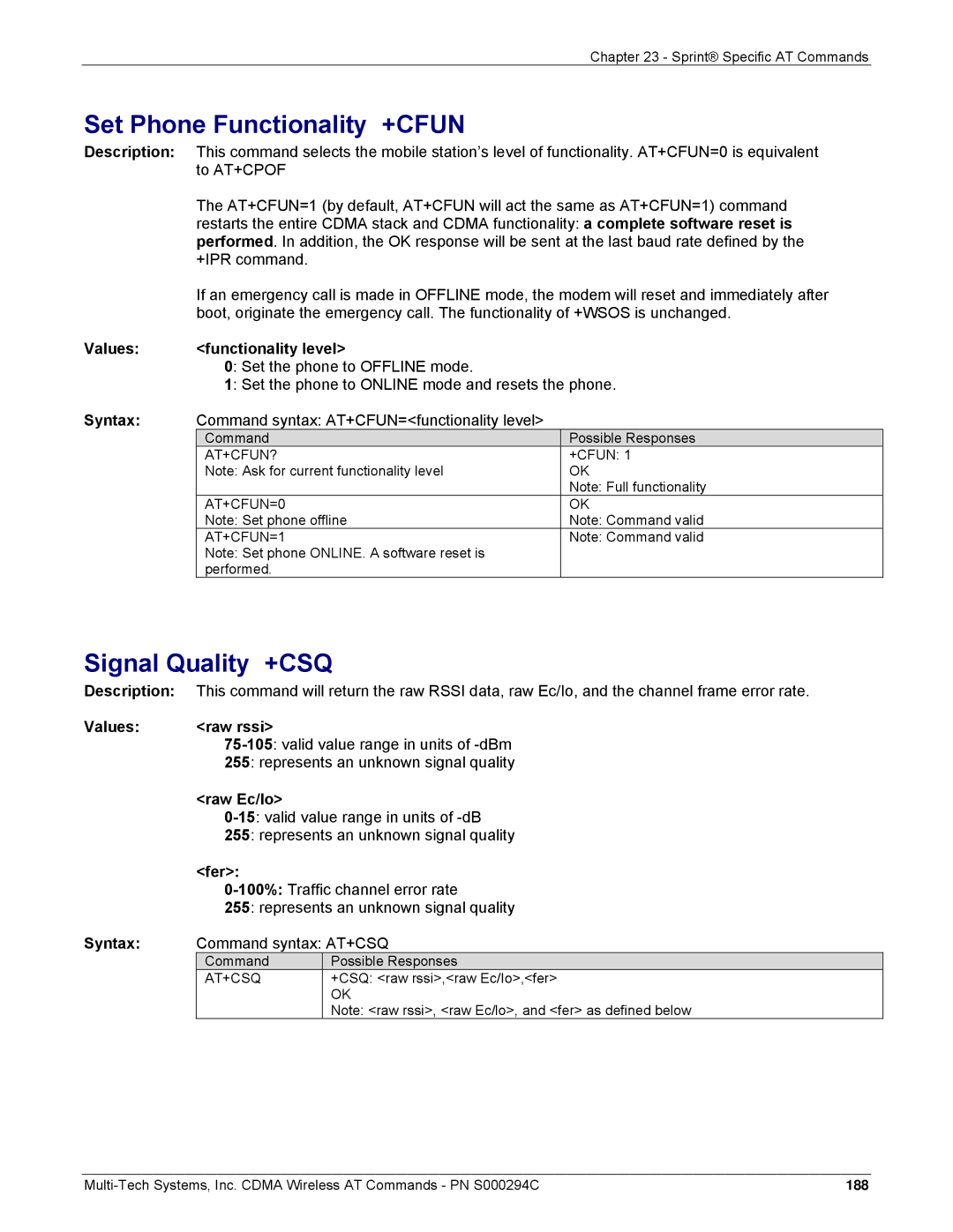 Multi-Tech Systems CDMA Wireless Modem manual At+Csq 