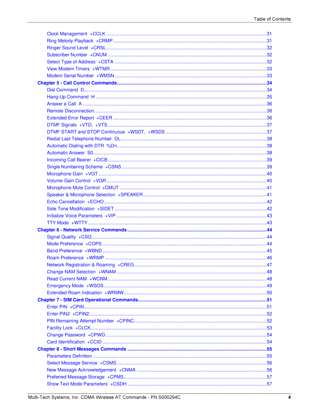Multi-Tech Systems CDMA Wireless Modem manual Call Control Commands 