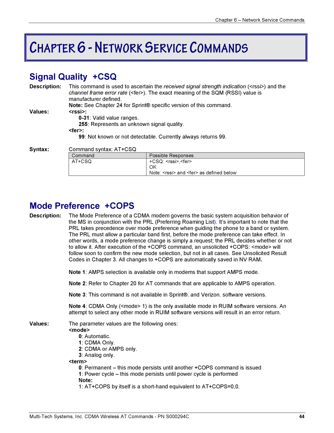 Multi-Tech Systems CDMA Wireless Modem manual Signal Quality +CSQ, Valid value ranges Represents an unknown signal quality 