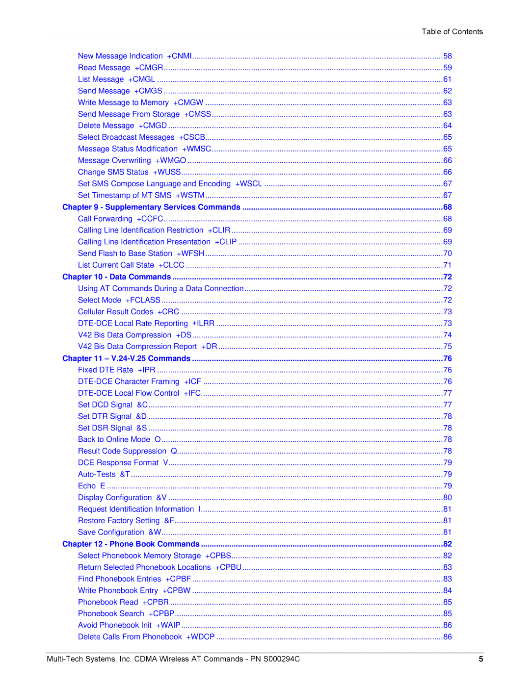 Multi-Tech Systems CDMA Wireless Modem manual Supplementary Services Commands 
