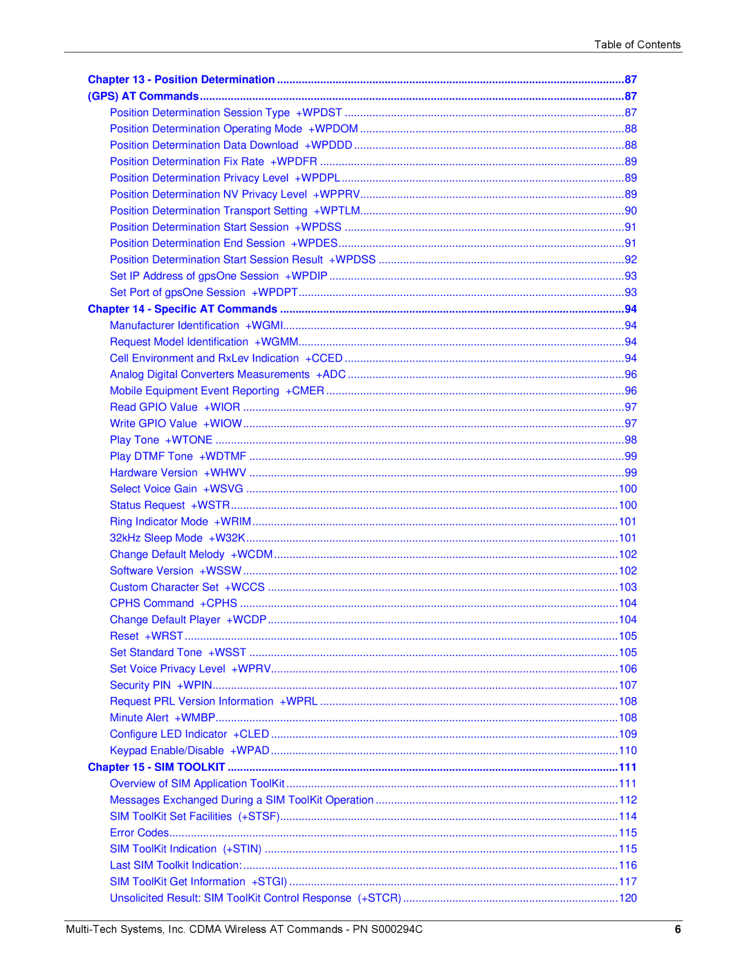Multi-Tech Systems CDMA Wireless Modem manual Position Determination GPS AT Commands 
