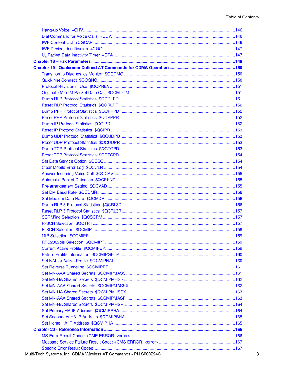 Multi-Tech Systems CDMA Wireless Modem manual Reference Information 166 