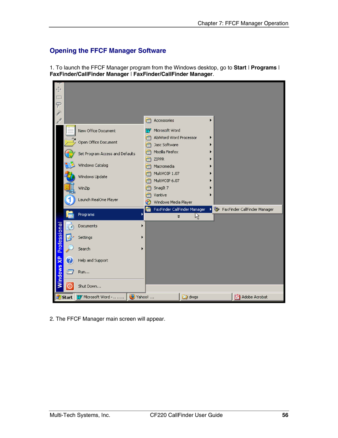 Multi-Tech Systems CF220 manual Opening the Ffcf Manager Software 